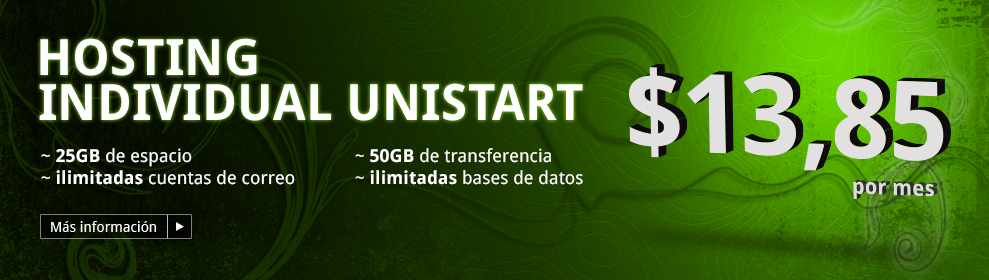 Hosting individual uniStart a sólo $13,85 por mes. Da tu primer paso en Internet.